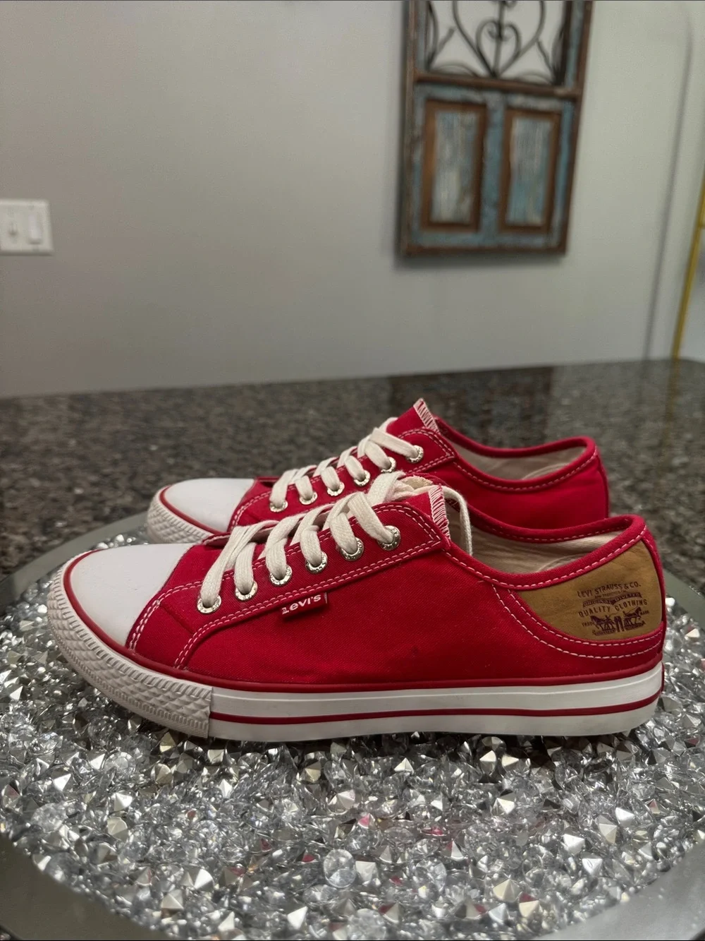 Levi's Red Canvas Low-Top Sneakers with White Accents EUC 7.5